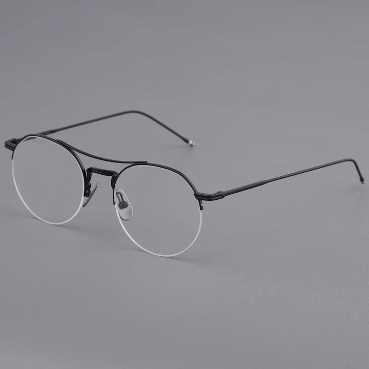 Bobbie Unisex Semi Rim Round Double Bridge Titanium Eyeglasses Clip On Sunglasses 612903