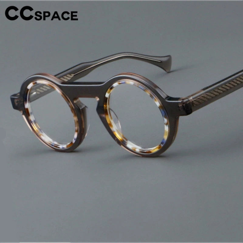 CCspace Unisex Full Rim Round Acetate Eyeglasses 300968 With Clip Ons CCSpace   