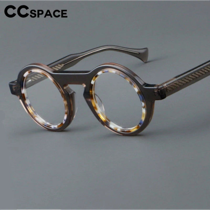 CCspace Unisex Full Rim Round Acetate Eyeglasses 300968 With Clip Ons CCSpace   