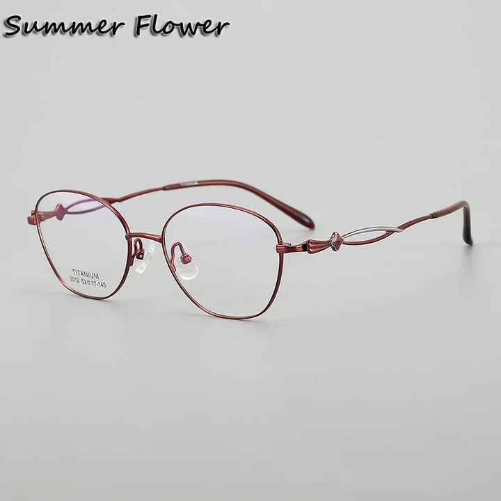 Summer Flower Women's Full Rim Oval Square Titanium Eyeglasses 63012 Full Rim Summer Flower Wine Red