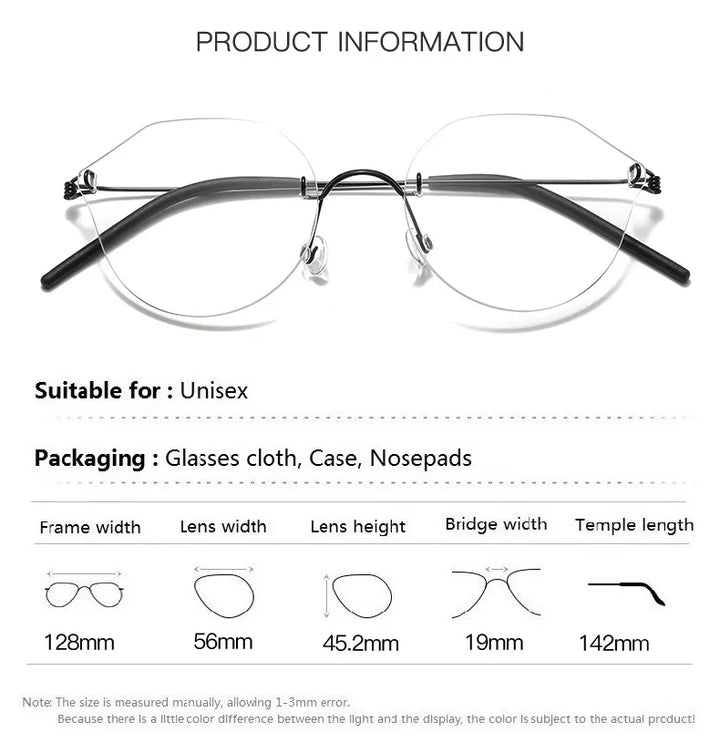 Aimee Unisex Rimless Cat Eye Screwless Titanium Eyeglasses 2375 Rimless Aimee   