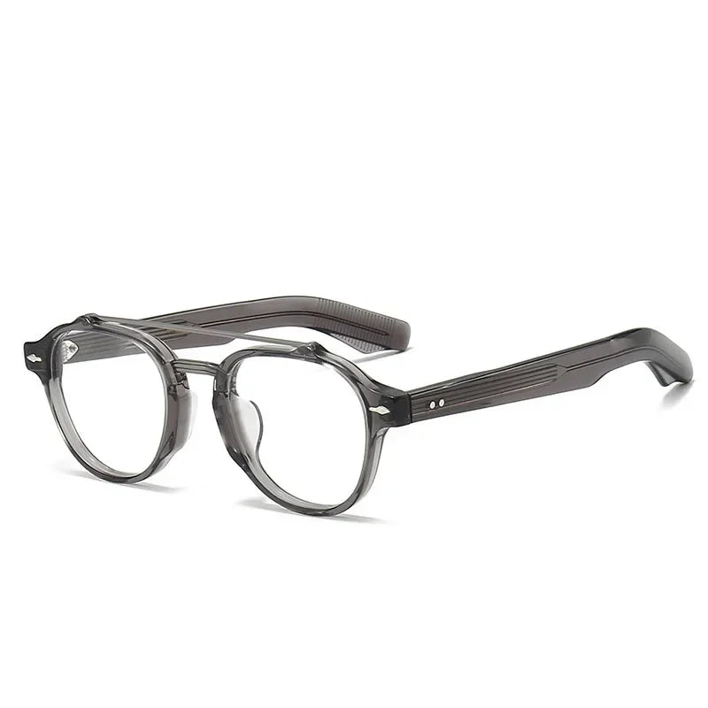 Aror Unisex Full Rim Round Double Bridge Acetate Titanium Eyeglasses 49968 Full Rim Aror GRAY