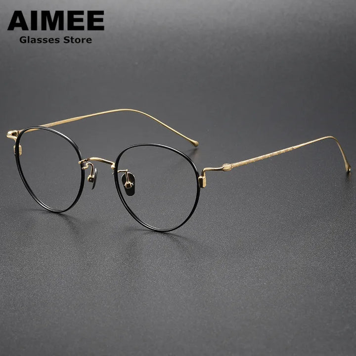 Aimee Unisex Full Rim Oval Round Titanium Eyeglasses 7285 Full Rim Aimee Black-Golden  