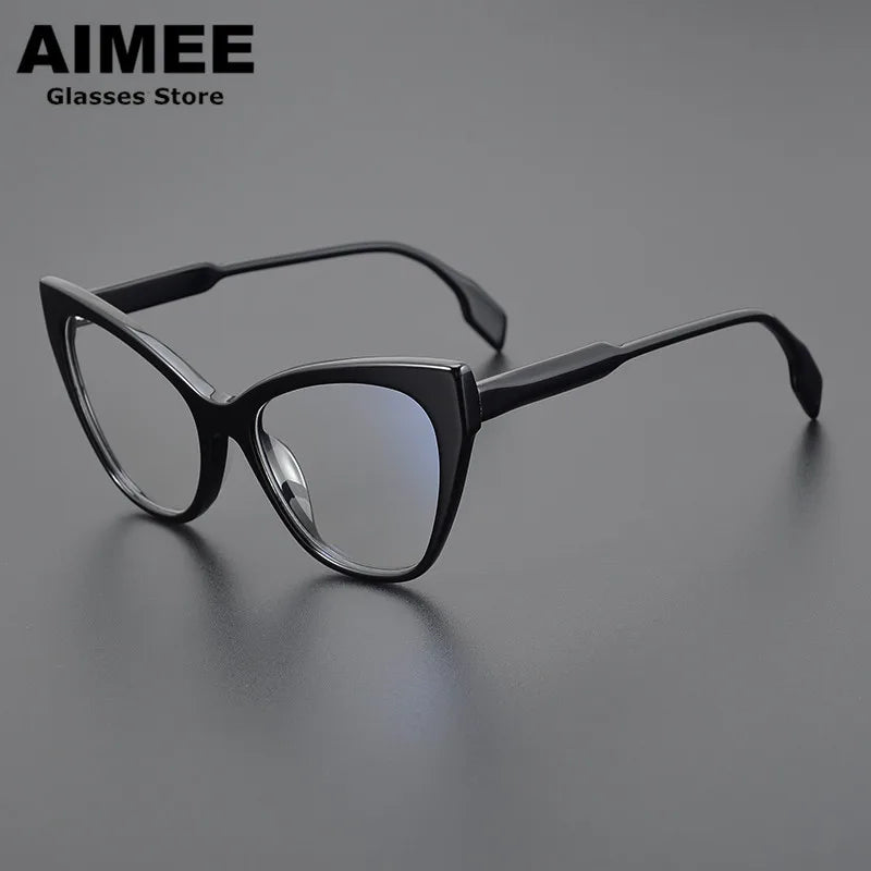 Aimee Unisex Full Rim Square Cat Eye Thick Acetate Eyeglasses 2629 Full Rim Aimee Black  