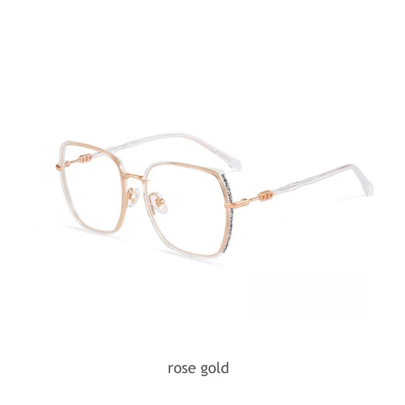 KatKani Women's Full Rim Square Alloy Acetate Eyeglasses M2288 Full Rim KatKani Eyeglasses rose gold  