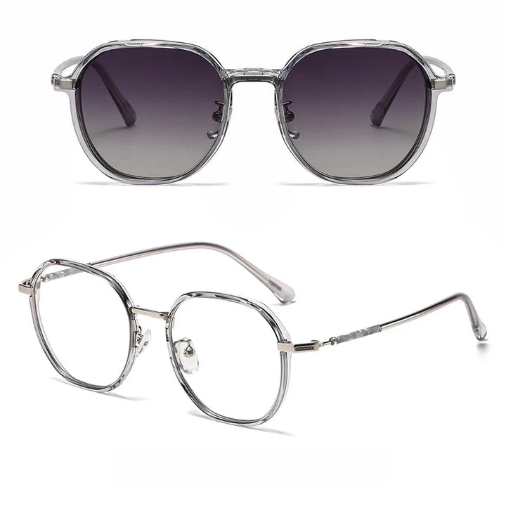 Momoja Women's Full Rim Polygon Tr 90 Alloy Eyeglasses Clip On Sunglasses 727422