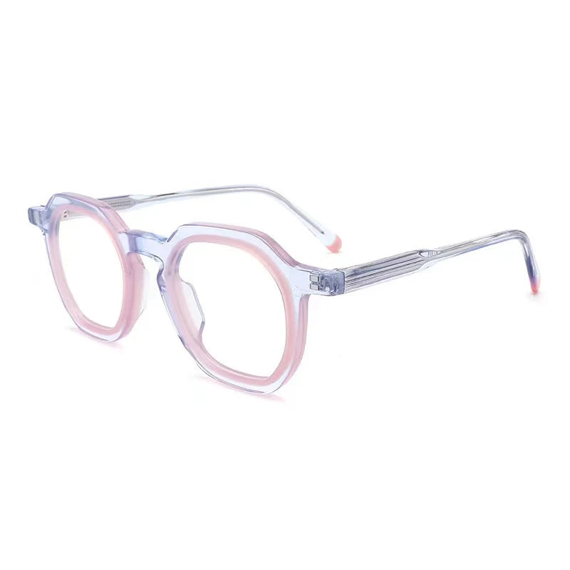 Hewei Unisex Full Rim Flat Top Polygon Acetate Eyeglasses 2290 Full Rim Hewei pink  