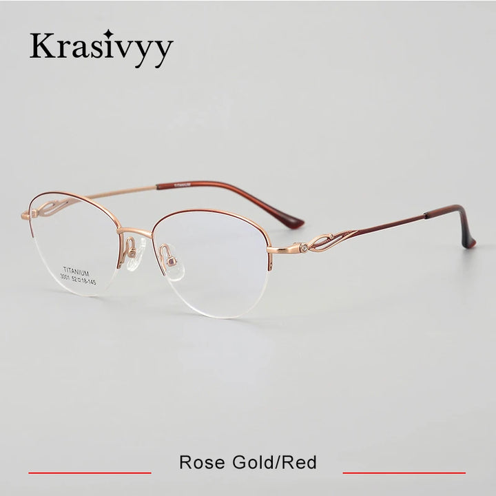 Krasivyy Women's Semi Rim Oval Cat Eye Titanium Eyeglasses 443001 Semi Rim Krasivyy Rose Gold Red  