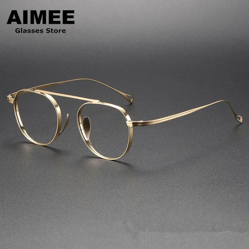 Aimee Unisex Full Rim OvalBrow Line Bridge Titanium Eyeglasses 9503 Full Rim Aimee Golden  