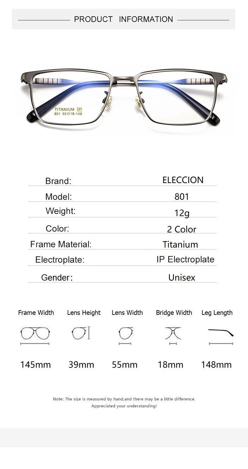 Eleccion Unisex Full Rim Square Titanium Acetate Eyeglasses 4801 Full Rim Eleccion