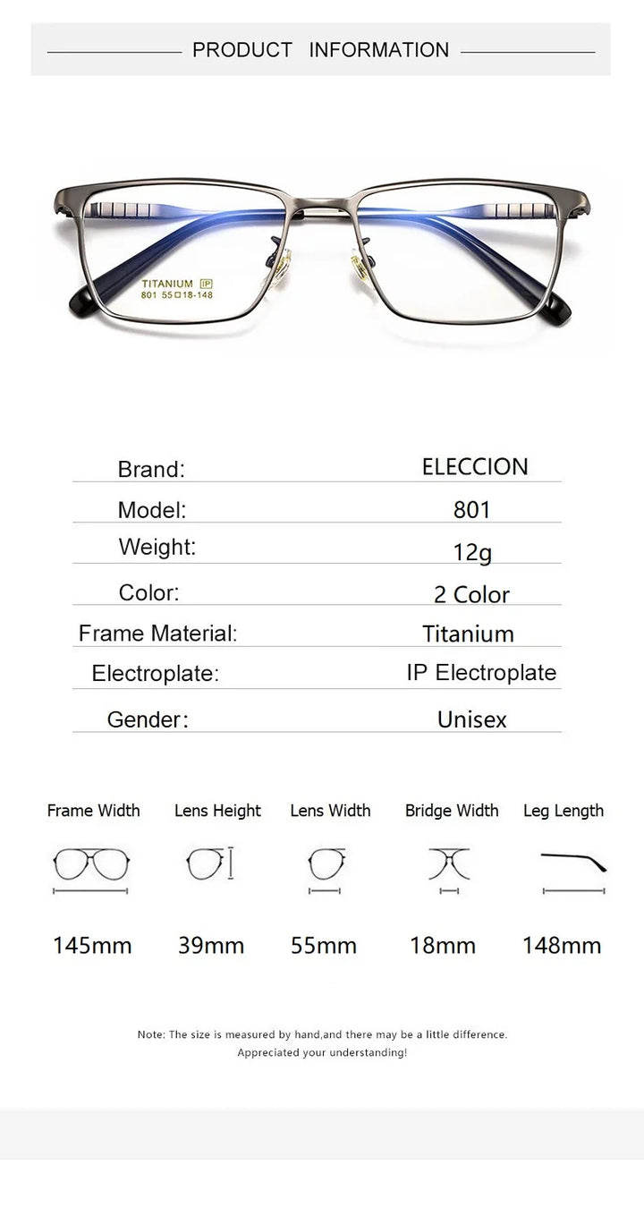 Eleccion Unisex Full Rim Square Titanium Acetate Eyeglasses 4801 Full Rim Eleccion