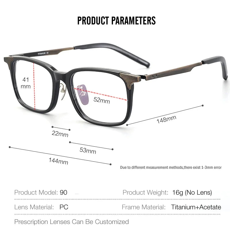 Muzz Men's Full Rim Square Brow Line Acetate Titannium Eyeglasses 89999