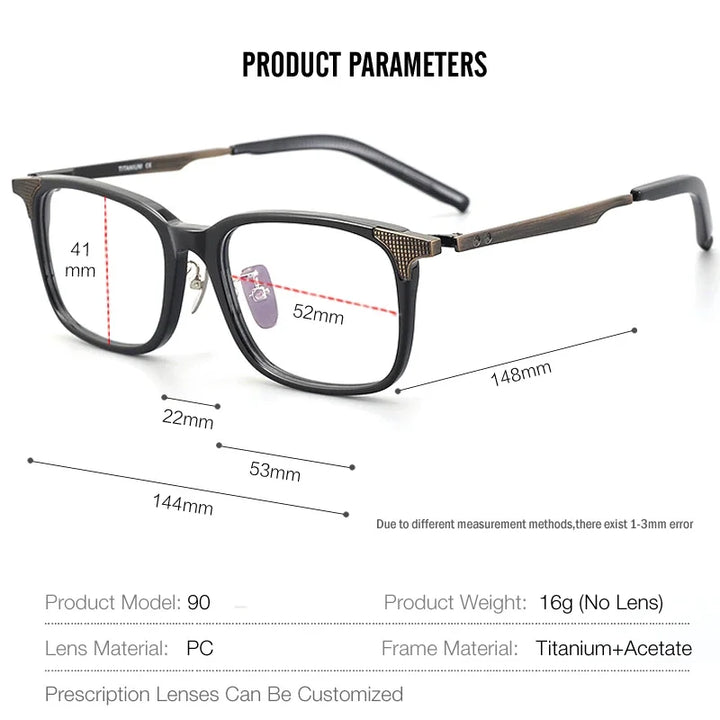 Muzz Men's Full Rim Square Brow Line Acetate Titannium Eyeglasses 89999