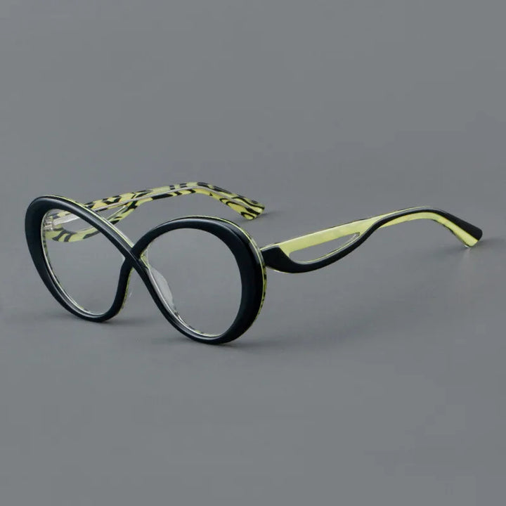 CCspace Unisex Full Rim Oval Cat Eye Acetate Eyeglasses 30793 Full Rim CCSpace BlackYellow  