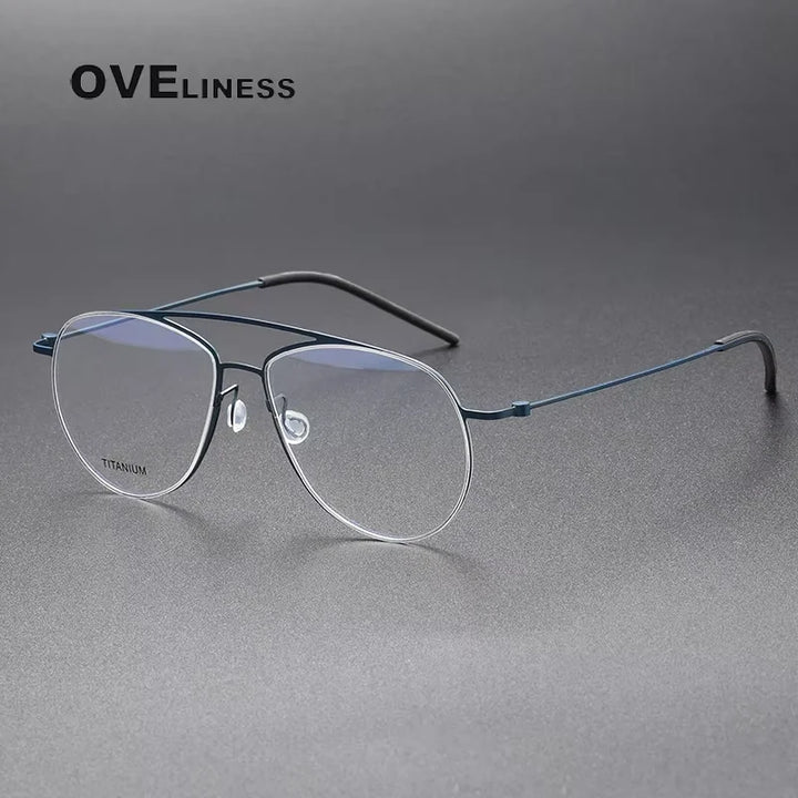 Oveliness Unisex Semi Rim Round Double Bridge Titanium Eyeglasses 55074