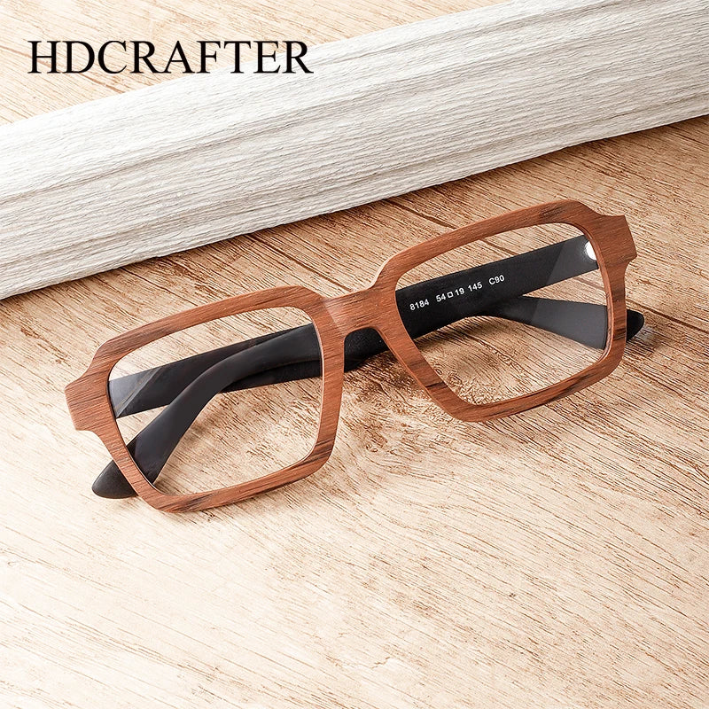 Hdcrafter Men's Full Rim Square Wood Eyeglasses 8184 Full Rim Hdcrafter Eyeglasses   