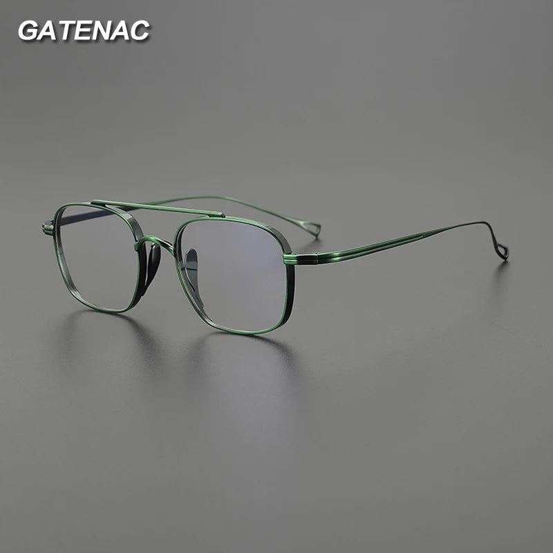 Gatenac Unisex Full Rim Square Double Bridge Titanium Eyeglasses G1475 Full Rim Gatenac   