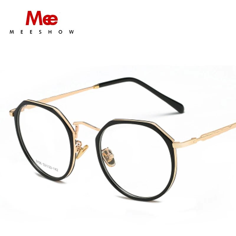 Meeshow Tr90 Women's Eyeglasses Oversize Titanium Alloy Glasses Round 9156 Frame MeeShow Gold with Black Rim China 