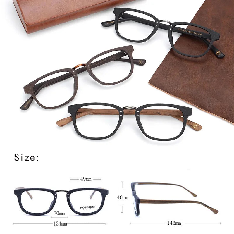 Hdcrafter Women's Full Rim Square Wood Alloy Eyeglasses 87082