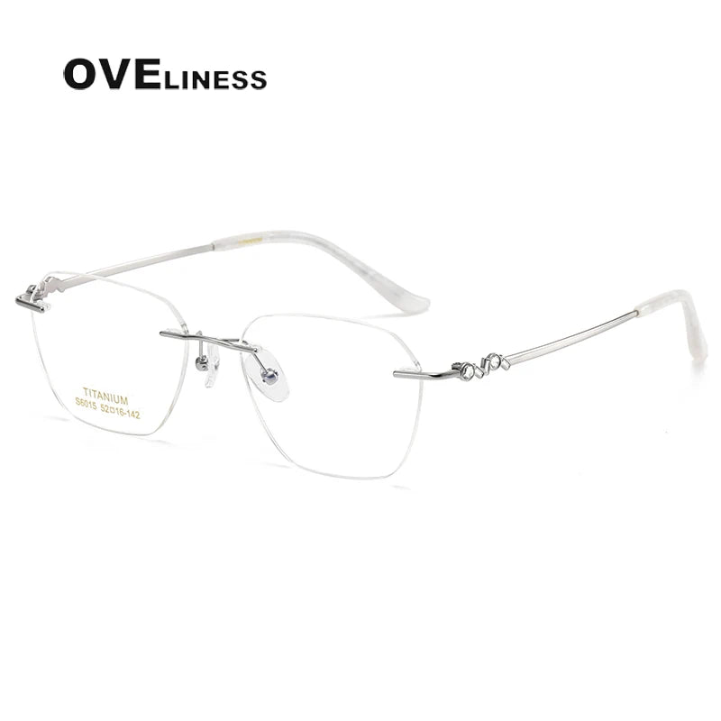 Oveliness Women's Rimless Flat Top Oval Titanium Eyeglasses 6015 Rimless Oveliness silver  