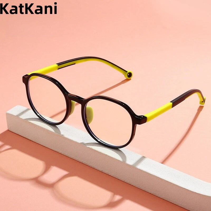 KatKani Children's Unisex Full Rim Round Tr 90 Siicone Eyeglasses F8350 Full Rim KatKani Eyeglasses   