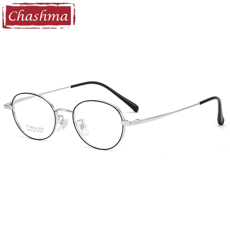Chashma Ottica Unisex Full Rim Small Round Titanium Eyeglasses 5015 Full Rim Chashma Ottica Black Silver  