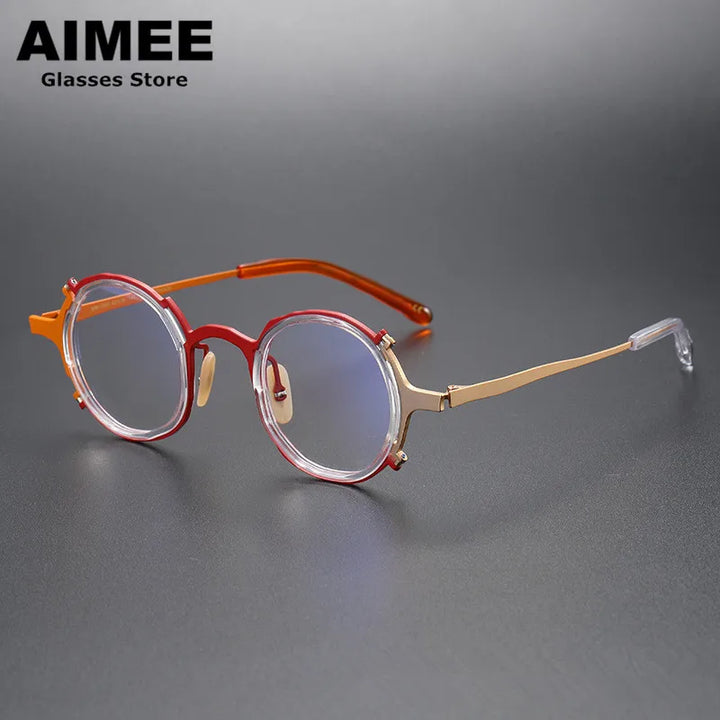 Aimee Unisex Full Rim Round Titanium Acetate Eyeglasses 4483 Full Rim Aimee Red-Golden  