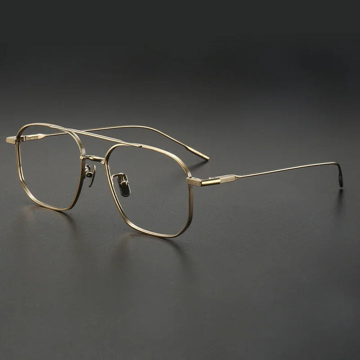 Aror Unisex Full Rim Square Double Bridge Titanium Eyeglasses 10076 Full Rim Aror Gold