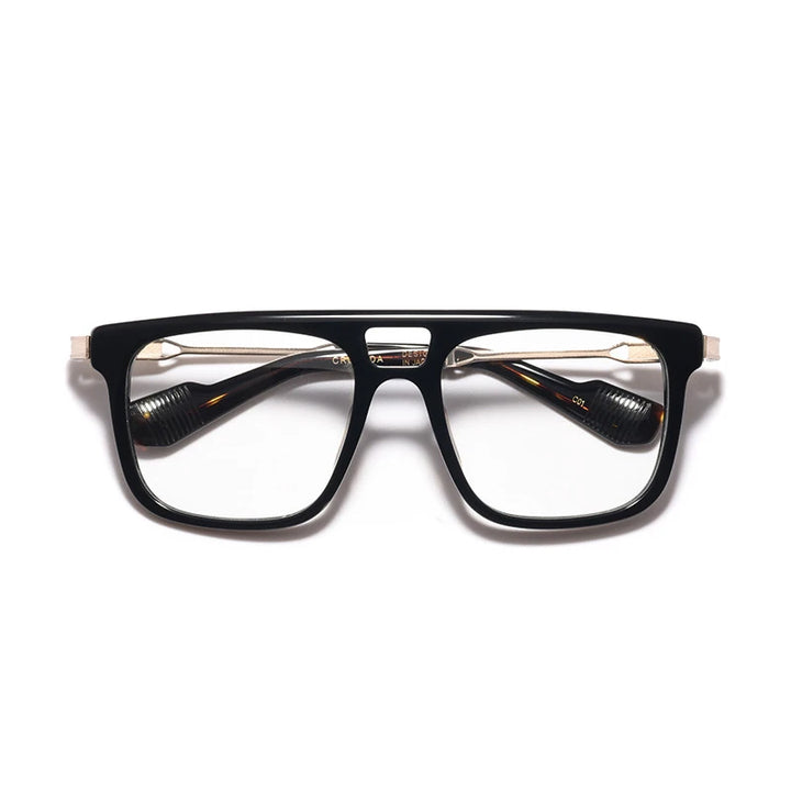 Hewei Unisex Full Rim Square Double Bridge Acetate Titanium Eyeglasses 5054 Full Rim Hewei black2  