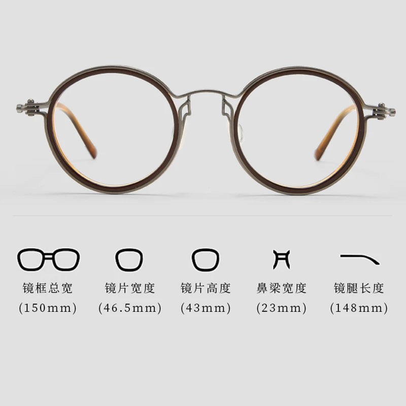 Black Mask Unisex Full Rim Big Round Acetate Titanium Eyeglasses 635860