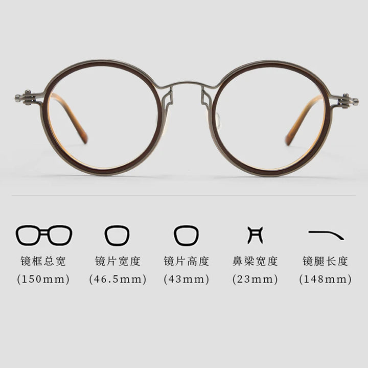 Black Mask Unisex Full Rim Big Round Acetate Titanium Eyeglasses 635860