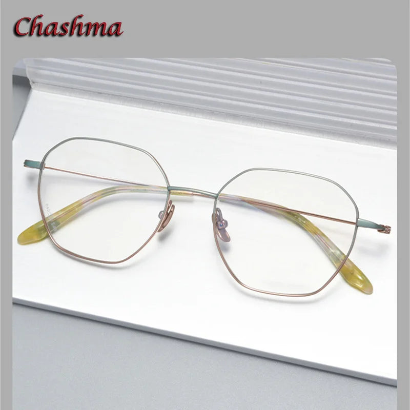 Chashma Ochki Unisex Full Rim Flat Top Oval Titanium Eyeglasses 84824