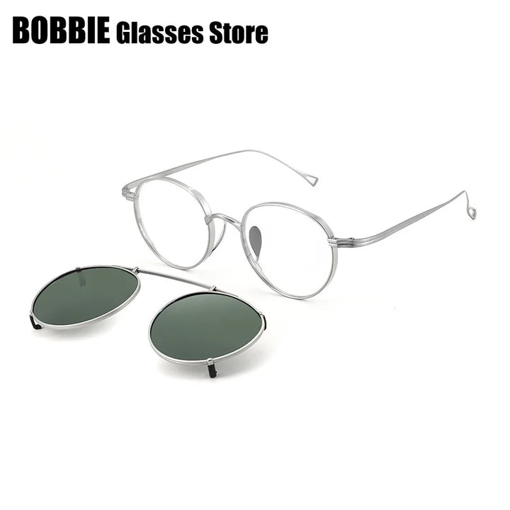 Bobbie Unisex Full Rim Oval Titanium Eyeglasses Clip On Sunglasses 642113
