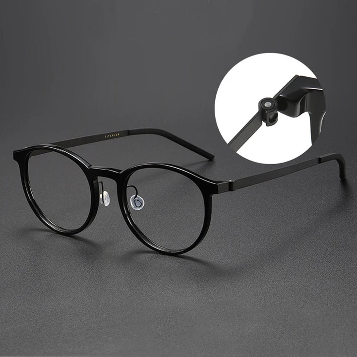 Black Mask Unisex Full Rim Round Titanium Acetate Eyeglasses Bm1836 Full Rim Black Mask   