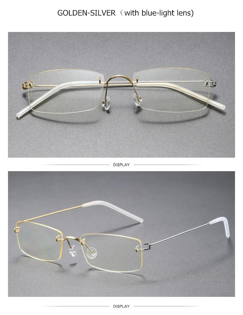 Aimee Unisex Rimless Square Screwless Titanium Eyeglasses 2120 Rimless Aimee Golden Silver  