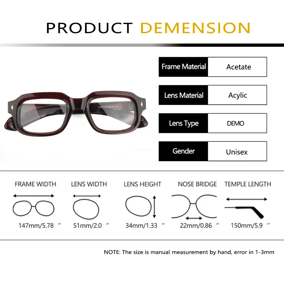 Esnbie 250097 Men's Full Rim Brow Line Square Thick Acetate Frames Esnbie