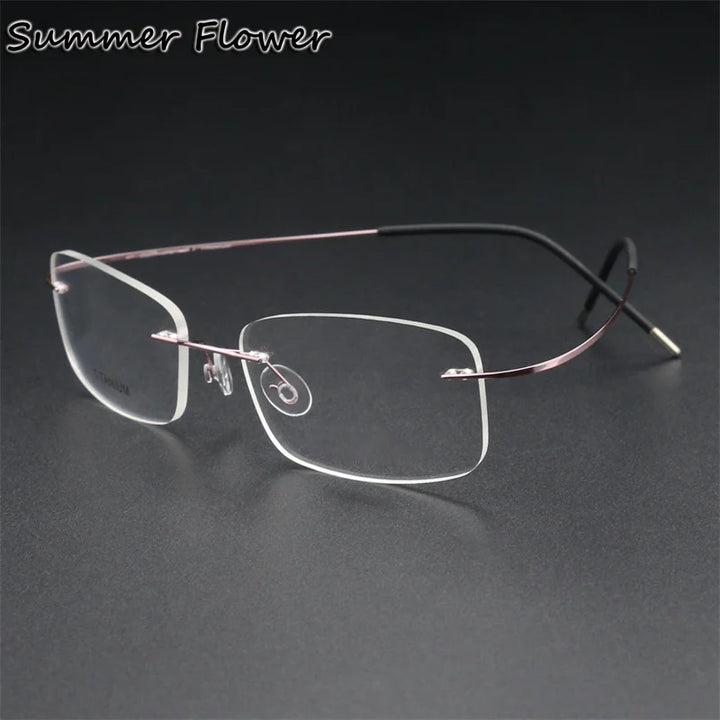 Summer Flower Unisex Rimless Square Titanium Eyeglasses 81019 Rimless Summer Flower Pink