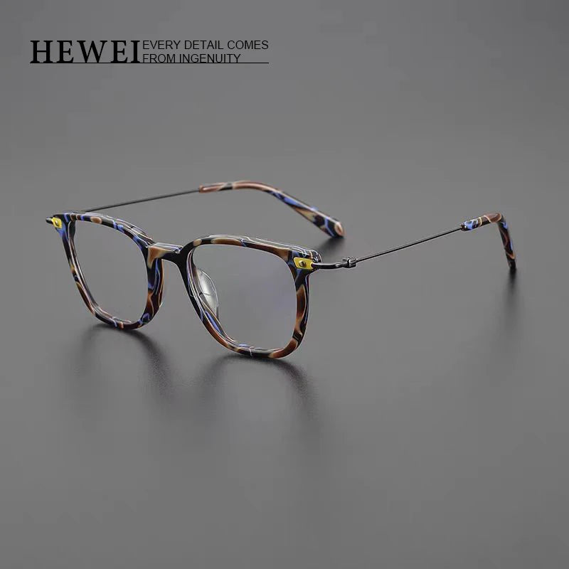 Hewei Unisex Full Rim Square Round Titanium Acetate Eyeglasses 20063 Full Rim Hewei   