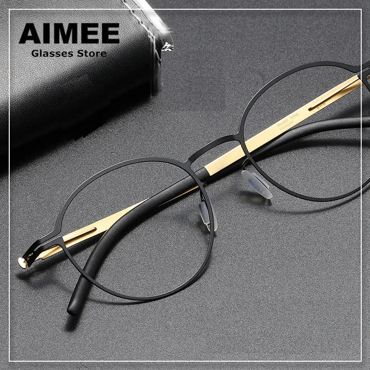 Aimee Unisex Full Rim Round Screwless Stainless Steel Eyeglasses 20015 Full Rim Aimee   