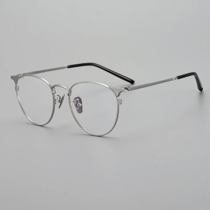 Aimee Unisex Full Rim Round Oval Titanium Eyeglasses 19960 Full Rim Aimee Silver  