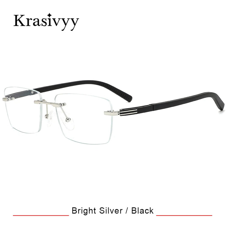 Krasivyy Men's Big Rimless Square Screwless Titanium Eyeglasses 25020 Rimless Krasivyy Bright Silver Black