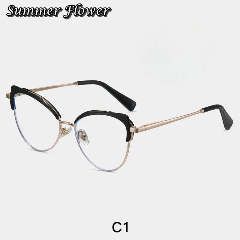 Summer Flower Women's Full Rim Oval Cat Eye Tr 90 Alloy Eyeglasses 87324