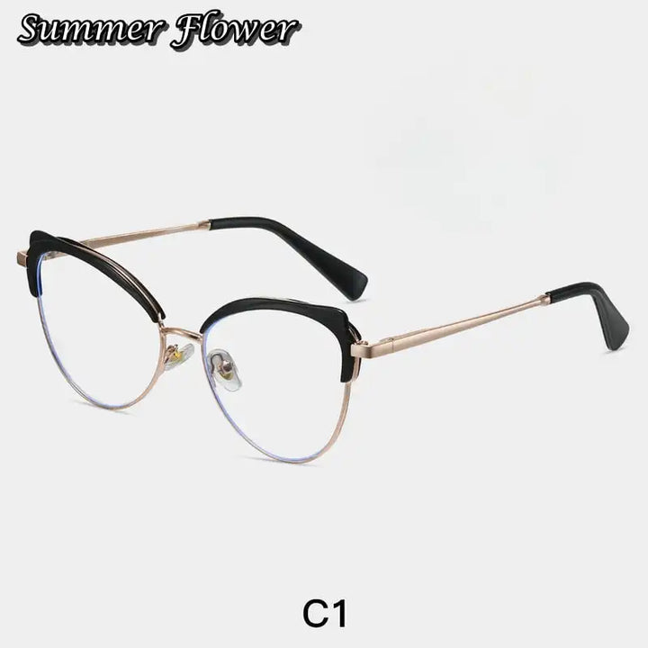 Summer Flower Women's Full Rim Oval Cat Eye Tr 90 Alloy Eyeglasses 87324