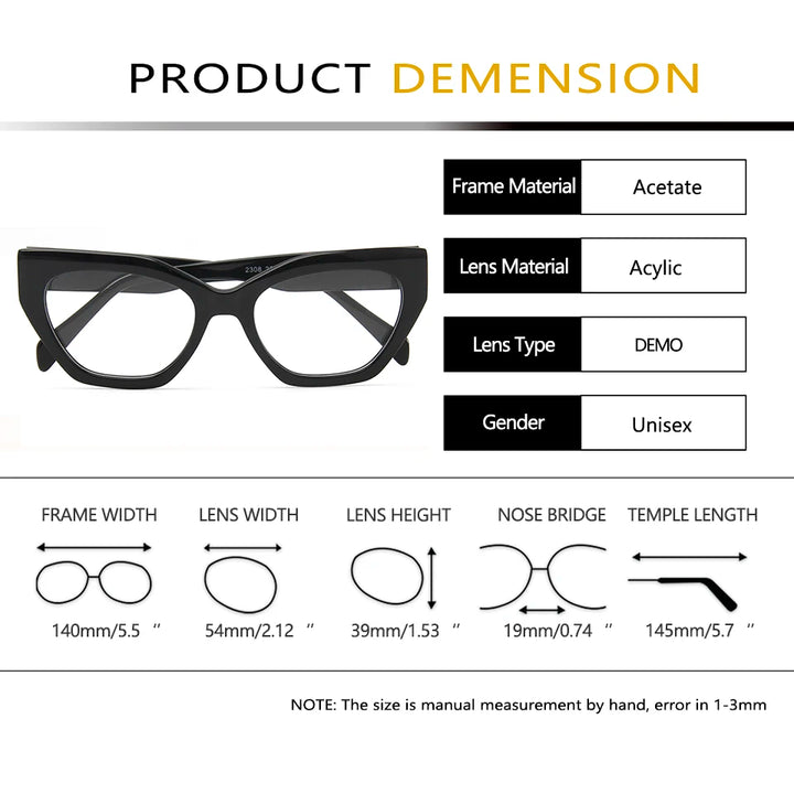 Esnbie Unisex Full Rim Polygon Square Acetate Eyeglasses 23021