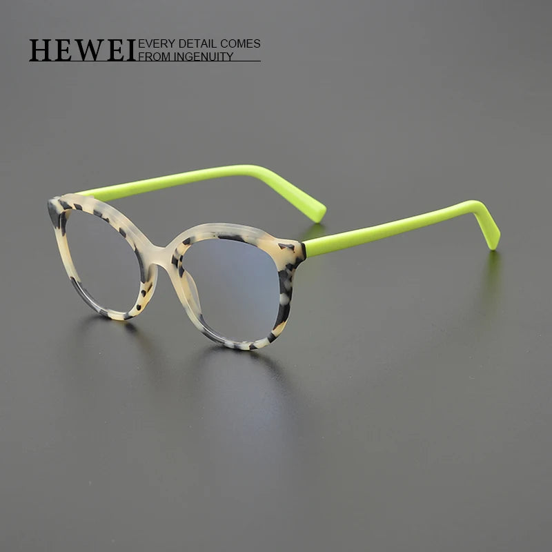 Hewei Unisex Full Rim Round Cat Eye Acetate Eyeglasses 7024 Full Rim Hewei   