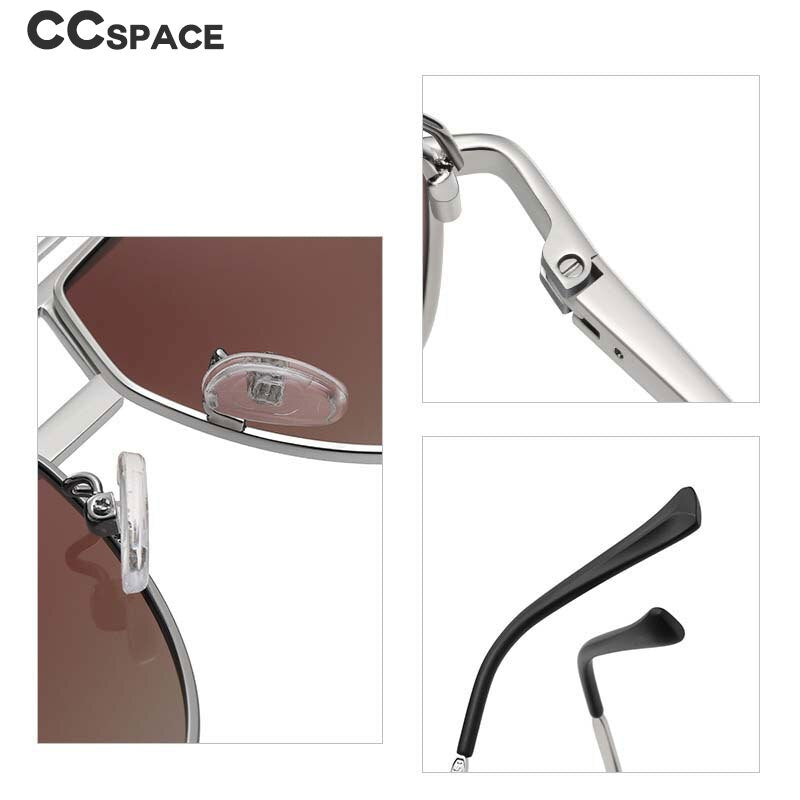 CCSpace Men's Full Rim Oval Square Double Bridge Alloy Polarized Sunglasses 55893 Sunglasses CCspace Sunglasses   