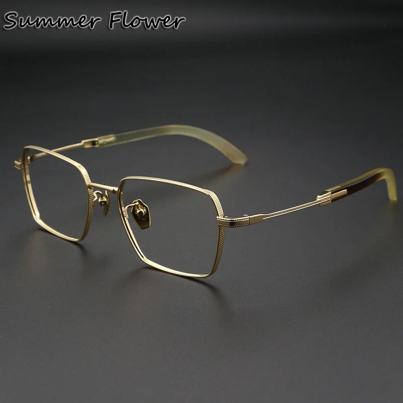 Summer Flower Unisex Full Rim Polygon Titanium Eyeglasses 82328 Full Rim Summer Flower Gold