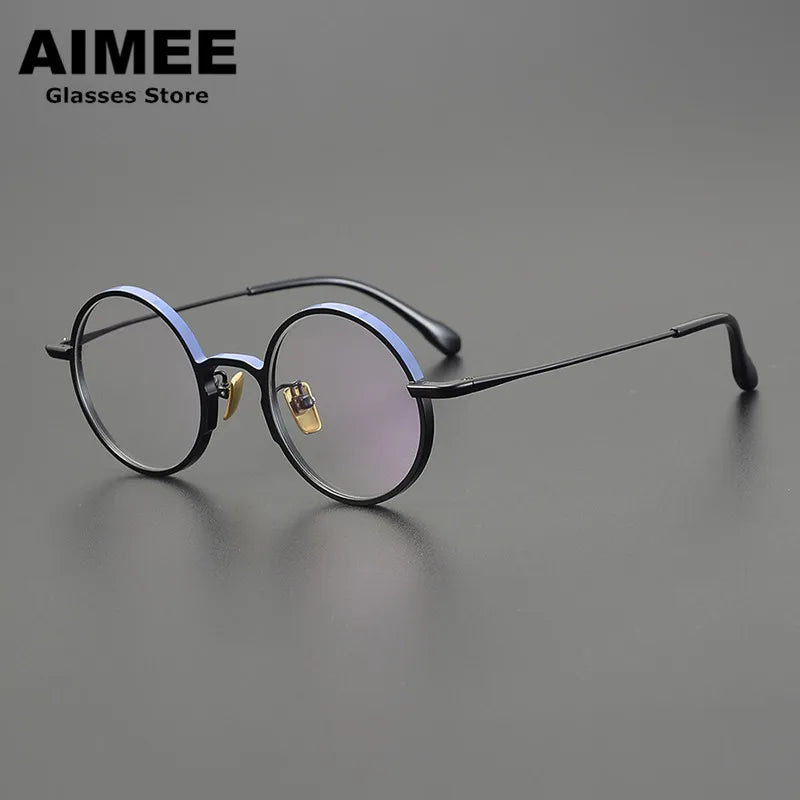 Aimee Unisex Full Rim Round Titanium Eyeglasses 1102 Full Rim Aimee Blue-Black  