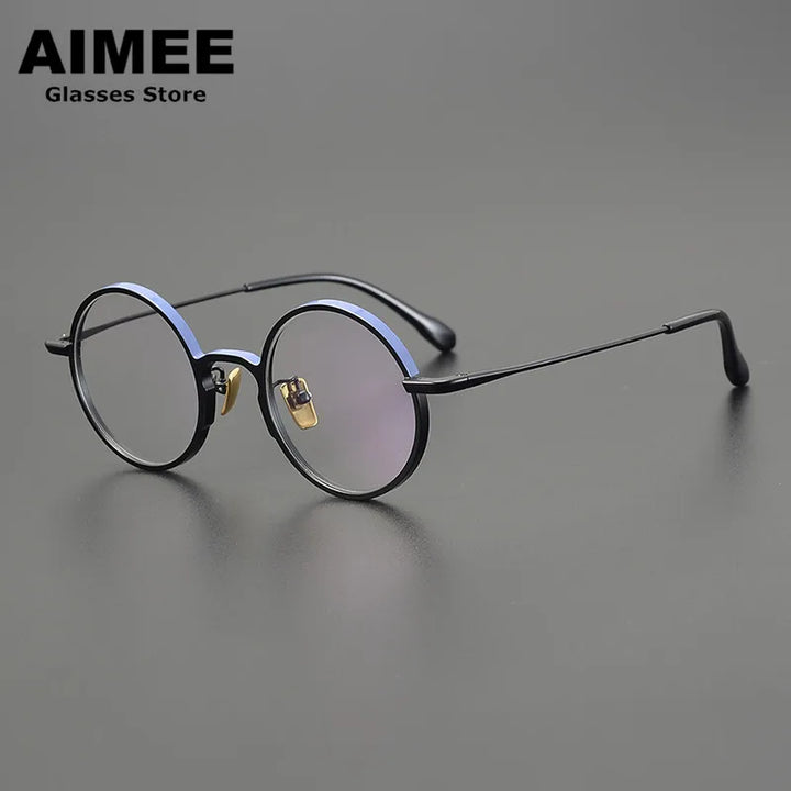 Aimee Unisex Full Rim Round Titanium Eyeglasses 1102 Full Rim Aimee Blue-Black  