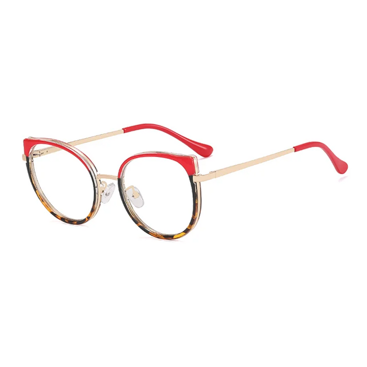 Ralferty Women's Full Rim Round Cat Eye Alloy Acetate Eyeglasses R9769 Full Rim Ralferty C7 Red Leopard CN 